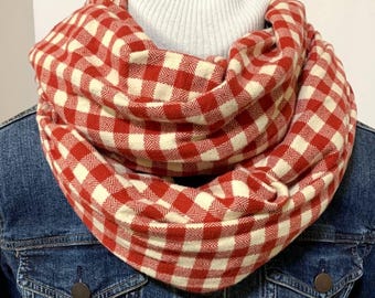 Red and Beige Gingham print Flannel 100 % cotton flannel scarf, soft and easy to wash and wear all sizes available for everyone on your list