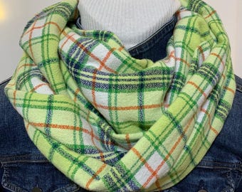 Lime Green, Navy 100 % cotton flannel scarf, soft and easy to wash and wear all sizes available for everyone on your list