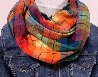 Gorgeous rainbow plaid to brighten the winter  Adult and Child sizes  100% cotton, soft and warm easy to wash and wear