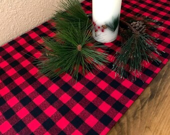 Red and Black Buffalo Plaid Cotton Flannel Table Runner small check 10" and 14" width many length options flannel easy to wash and dry,