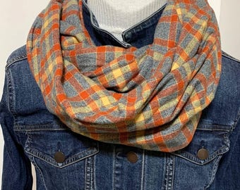 Rust and Gray 100% cotton plaid soft warm flannel scarf, 70x14, all sizes for everyone on your list