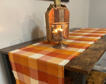Cotton Flannel Table Runner 10" and 14" width many length options, Spice Plaid, Rust, Orange, Beige and gold   easy to wash and dry