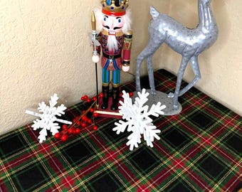 Classic Beauty, Black background Tartan, Red, Green, Yellow, White. 100% Cotton many lengths.   Beautiful unusual Yet so very festive
