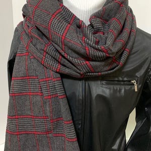 Dark Gray with Black and Red Cotton Flannel  Scarf All sizes available,  70&quot;x14&quot; Infinity or straight,