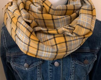 Honey Gold 100 % cotton flannel scarf, Gold/Grey/White/Black quality soft fabric easy to wash and dry  fringed edges all around