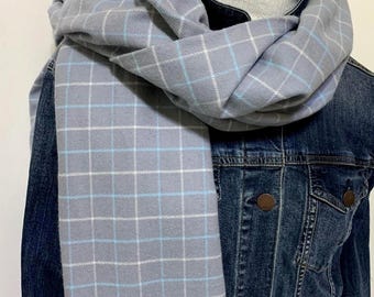 Gray, Lt blue, White 100 % cotton flannel scarf, soft and washable (all sizes)