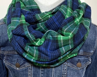 100% CottonFlannel Blue & Green Tartan fall and winter Plaid Scarf, All Sizes (Adult and Child) Cotton Flannel