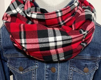 Red, Black and White Plaid Scarf, a nice red red  All sizes 100% Cotton Flannel Scarf, great for whole family and gifts, soft flannel