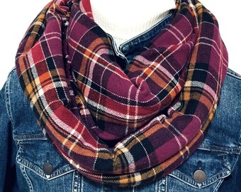 Purple, Camel, Wine, White fall and winter 100% Cotton Flannel Plaid Scarf, All Sizes (Adult and Child sizes)
