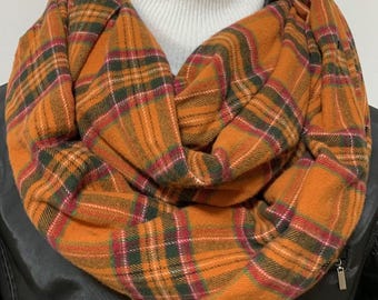 Rust, Green and Red Plaid, super soft and cozy 100 % cotton flannel scarf, all sizes for everyone on your list 70x14,