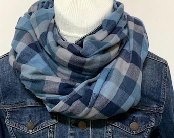 Blue, Navy and Denim Buffalo flannel  make this 100 % cotton flannel scarf, soft and beautiful   all sizes for everyone on your list