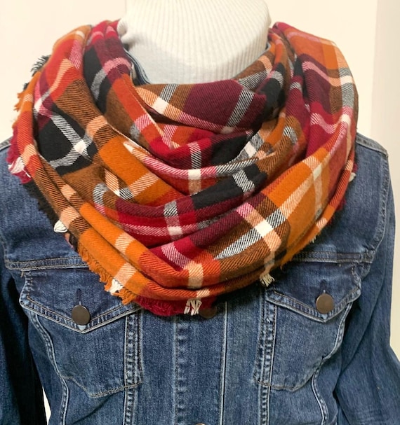 Scarf 100% cotton, woven flannel Gorgeous fall colors Burgundy, Rust, Black Adult and  Children sizes    great for whole family and gifts
