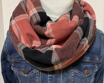 Purple, Mauve, Black, Pink, Blue make this gorgeous soft warm cotton scarf, all sizes for everyone on list, come in infinity or straight