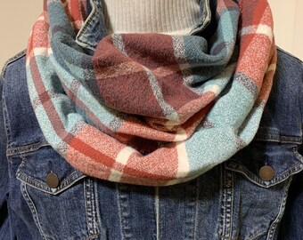 100% Cotton woven flannel  Plaid Scarf, All Sizes (Adult and Child) Cotton Flannel beautiful blue and wine colored plaid same on both sides