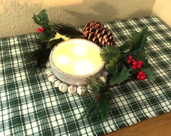 Green and Beige Cotton Flannel Table Runner 10" and 14" width and many length options flannel easy to wash and dry,