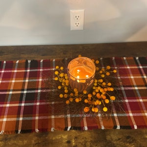 Fall Woven Cotton Table Runner 72&quot;x14&quot; and larger Beautiful Rust, Burgundy  Plaid, Great for the holiday, easy to wash and dry Multi sizes