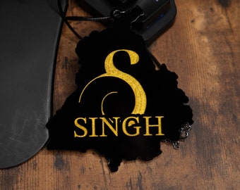Punjab Map Car Charm: Singh/Kaur Rear View Mirror Hanger