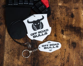 Personalized Off Road Bulls Car Hanger & Keychain Set with Black Trucker Cap