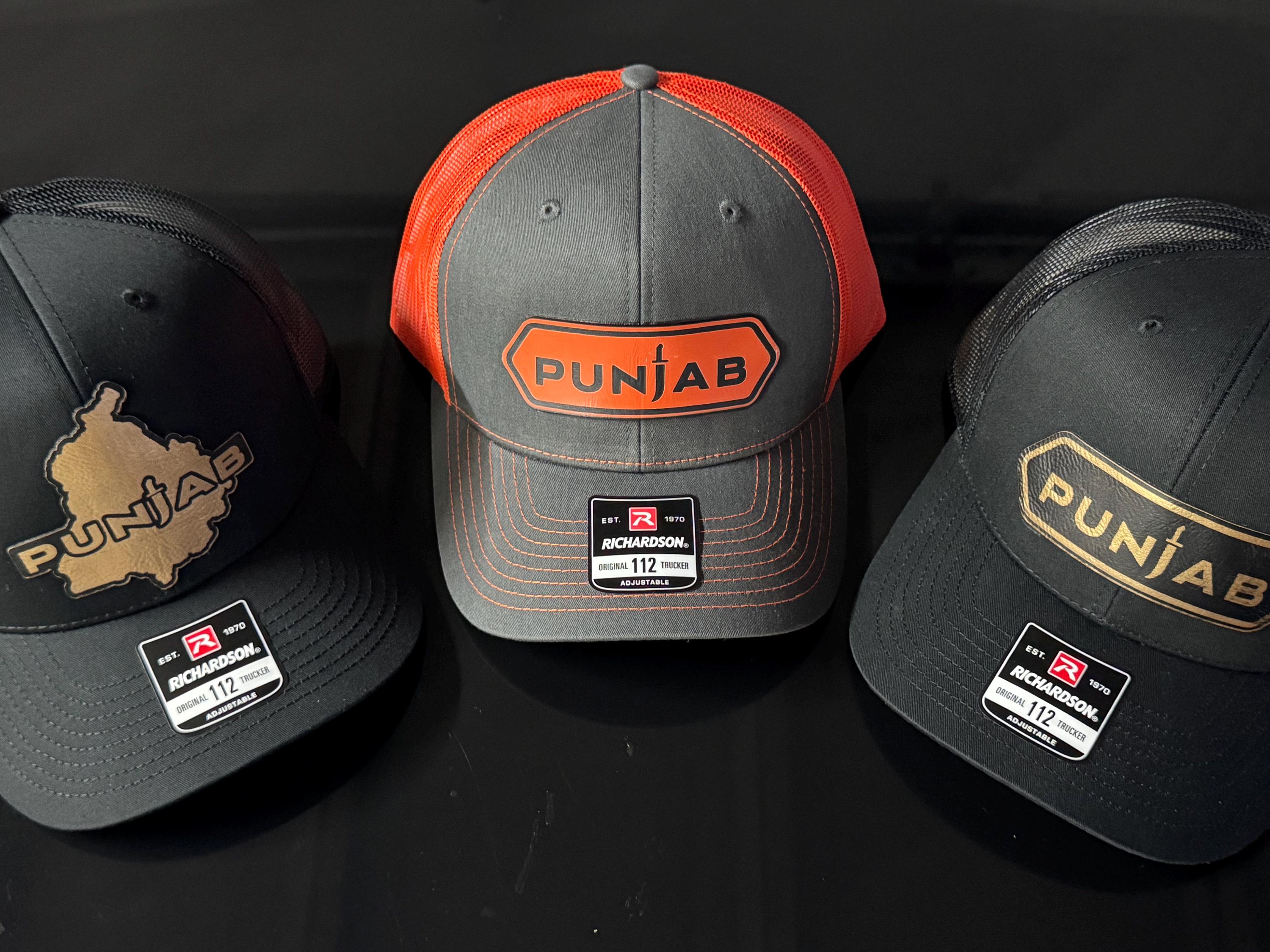 Punjab Map Trucker Cap: Gold Leather Indian Design, Richardson 112 Snapback
