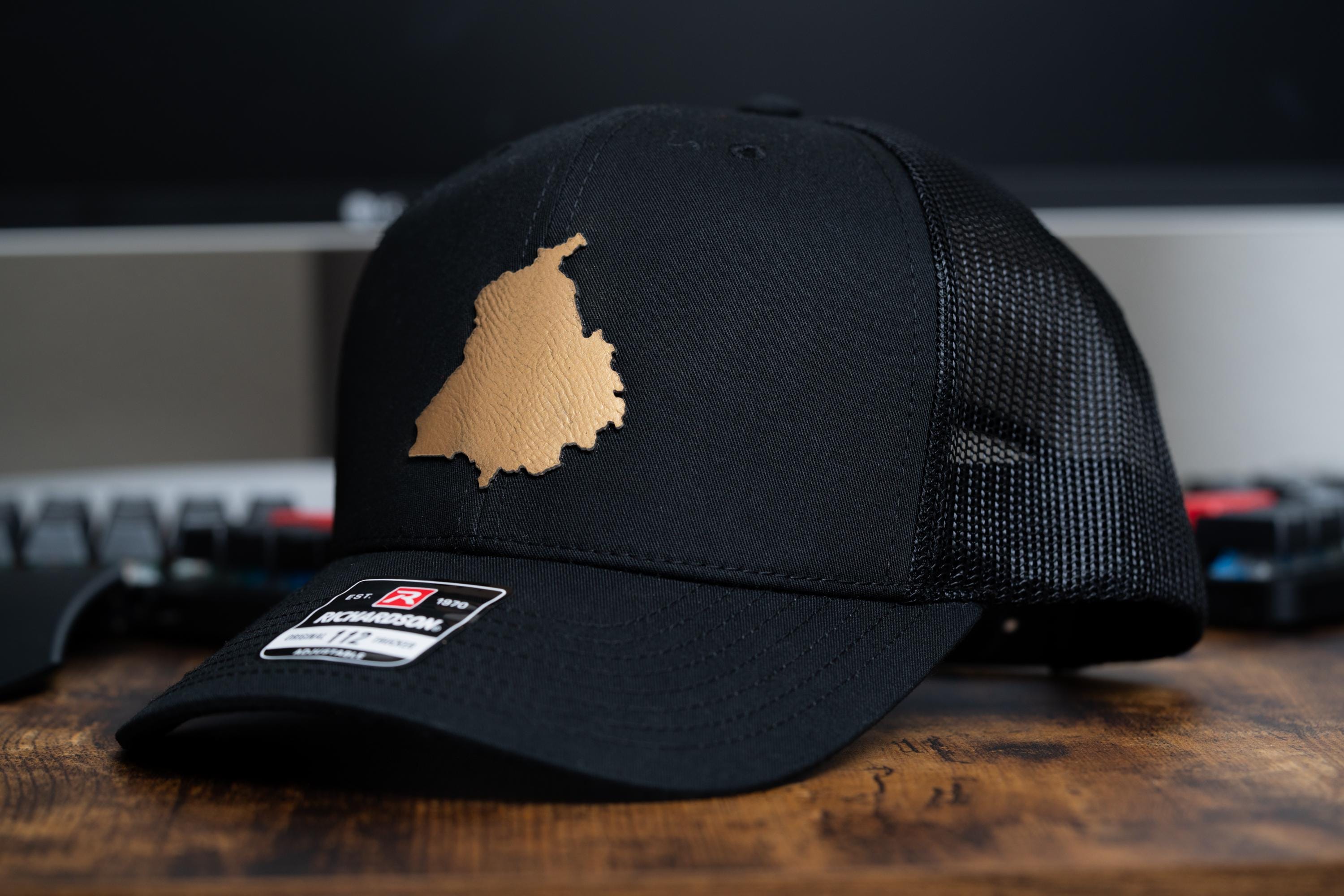 Punjab Map Trucker Hat: Black Cap with Gold Leather Map