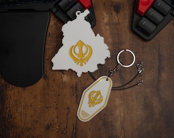 Sikh Khanda Car Hanger & Keychain: Punjab Map Souvenir