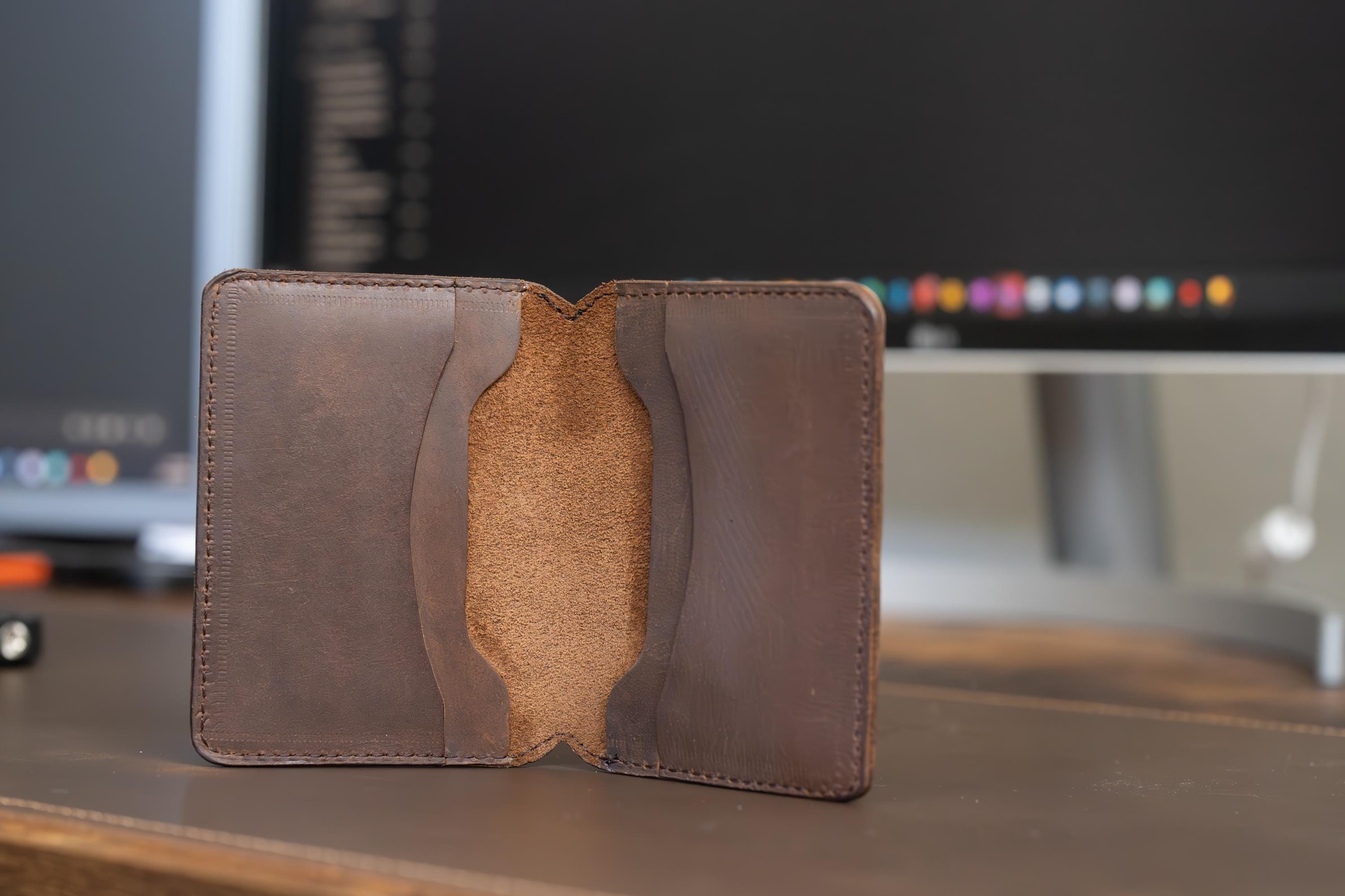 Handmade Crazy Horse Leather Wallet: Slim Bifold Card Holder
