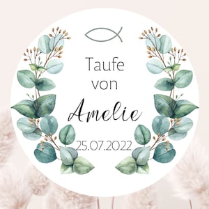 24 personalized stickers baptism, communion or confirmation with eucalyptus wreath