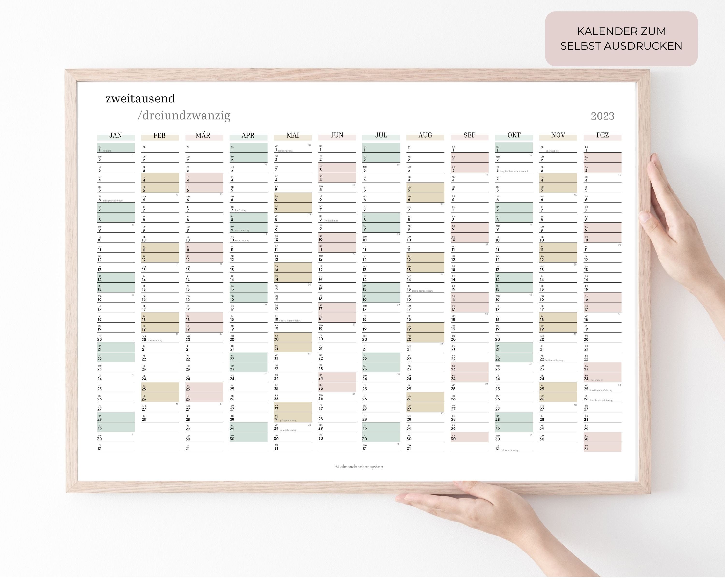 Kalender 2023 PDF Zum Ausdrucken Deutsch Jahresplaner 2023 - Etsy Australia