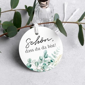 Geschenkanhänger Schön, dass du da bist/Lasst unsere Liebe wachsen / Vielen Dank / Hochzeit / Taufe / Greenery / Gastgeschenk / Ø50mm Schön, dass du..