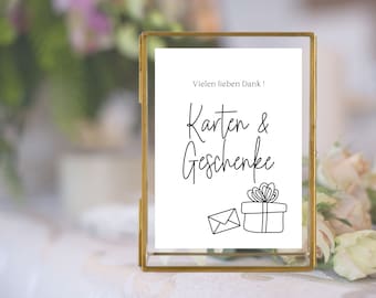 Cards and gifts wedding sign black and white simple | Cards lettering standee | Wedding decoration signpost | A4 - A5 - 13 x 18 cm