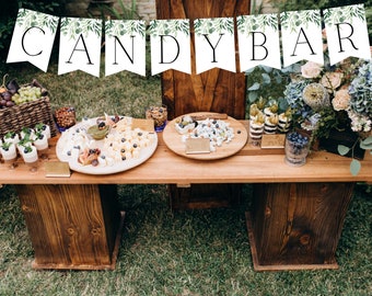 Wimpelkette Candybar | Girlande Eucalytus | elegante Hochzeitsdeko | Hochzeitsdeko Wegweiser | Schild für Hochzeit Candybar