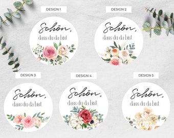 24 Aufkleber | Sticker | Schön dass du da bist | Geschenkaufkleber Hochzeit | Gastgeschenk Sticker | Eukalyptus | Blätter | Greenery |Ø40mm