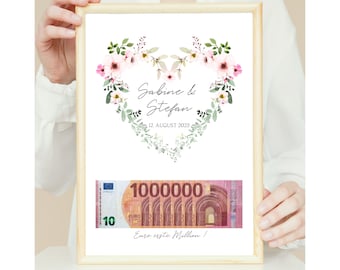 Hochzeitsgeschenk Eure erste Million | Geschenk für Brautpaar |  Geld schenken | Digital Download |  Geldgeschenk Hochzeit personalisiert