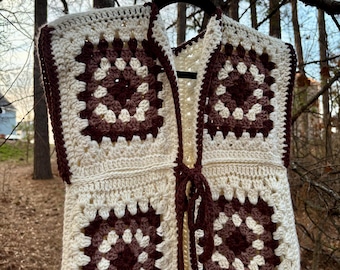 Handmade Crochet Granny Square Vest | Tie Front Crochet Top