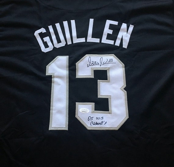 Autographed/Signed Ozzie Guillen Chicago Retro White Baseball Jersey JSA COA