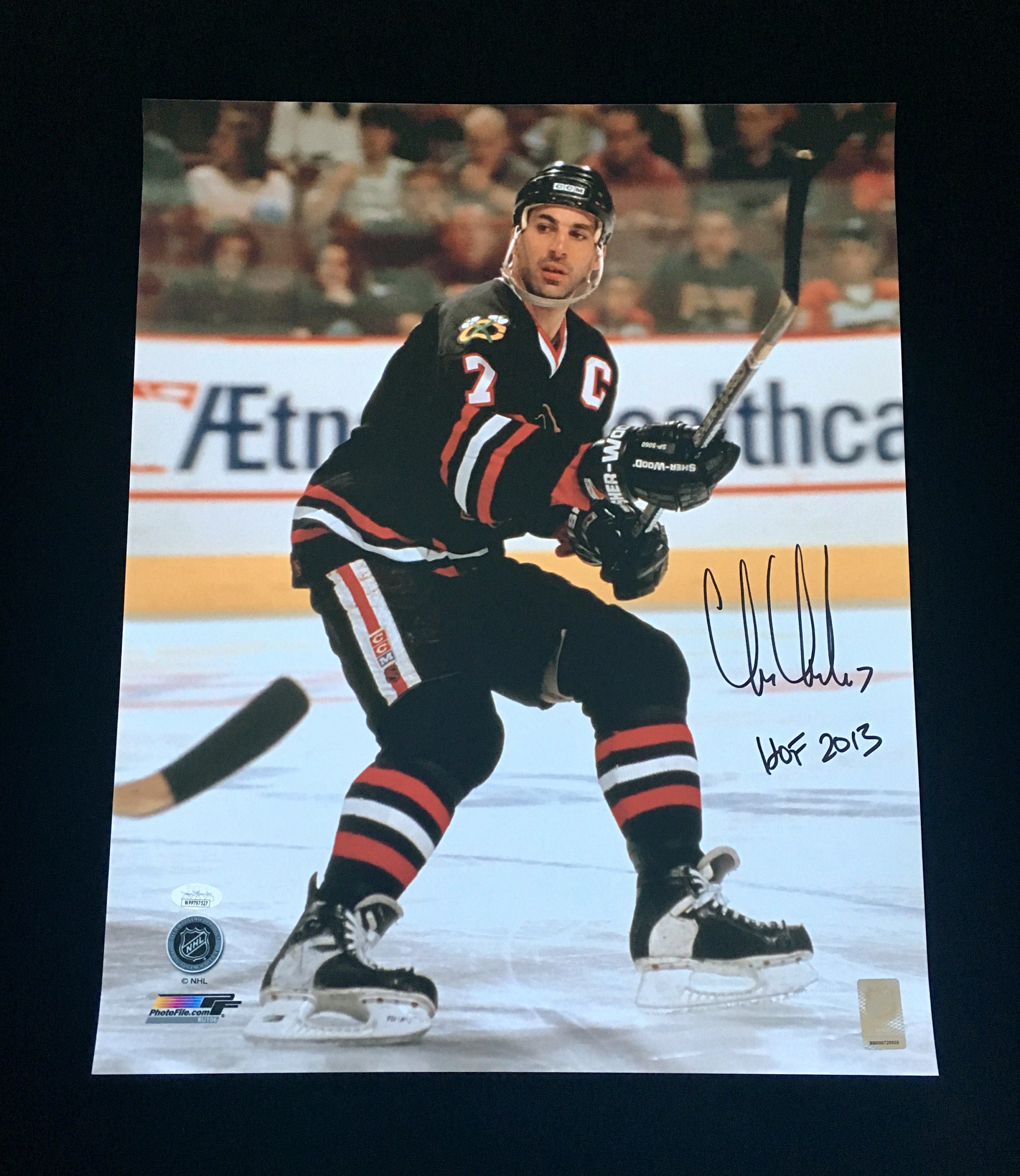 CHRIS CHELIOS SIGNED AUTOGRAPHED CHICAGO BLACKHAWKS CUSTOM JERSEY BECKETT  COA