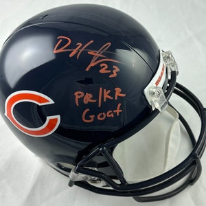 Devin Hester Chicago Signed Autographed Full-Size Replica Football Helmet with JSA CoA | &quot;PR/KR Goat&quot; Orange Inscription