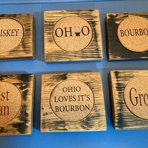 Bourbon Barrel coaster with choice of laser engraved cork insert ~ Bourbon gift ~ Whiskey gift ~ man gift ~ bachelor gift