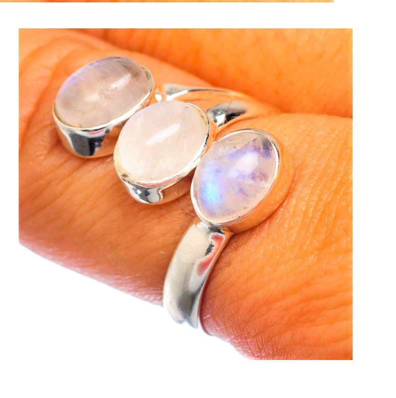 Triple Moonstone Silver Ring Promise Ring Wedding Ring Rainbow Moonstone 925 Silver Ring Moms Gift Love Ring Sterling Silver Ring