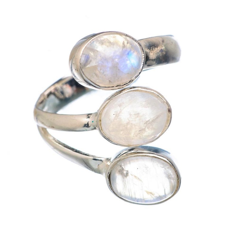 Triple Moonstone Silver Ring Promise Ring Wedding Ring Rainbow Moonstone 925 Silver Ring Moms Gift Love Ring Sterling Silver Ring