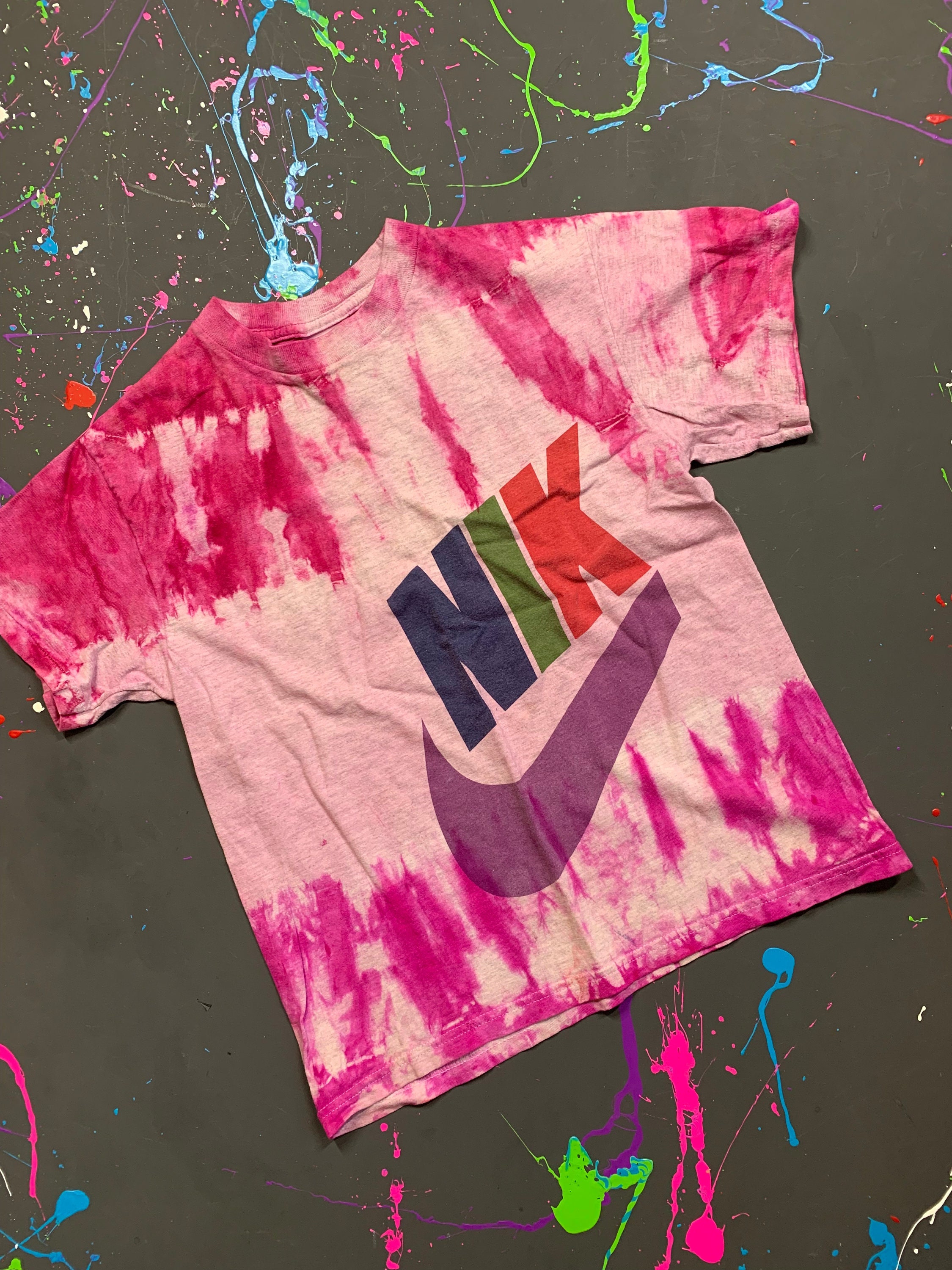 Vintage 90s NIKE Swoosh Tied Dye Tshirt Size Kids Small