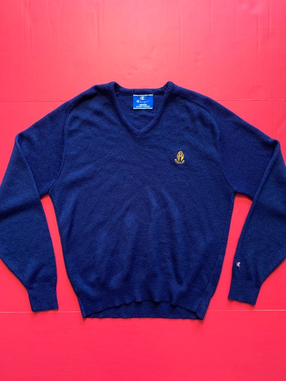 Vintage 80s Champion V-Neck Sweater -- Vintage Uni