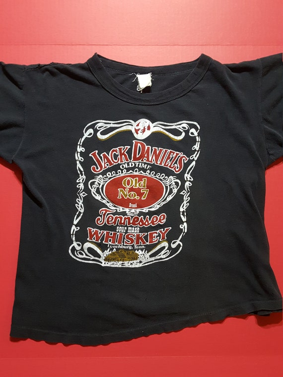 T-Shirt Vintage Jack Daniel's Noir – Taille M, Col V, Années 90 – Parfait État