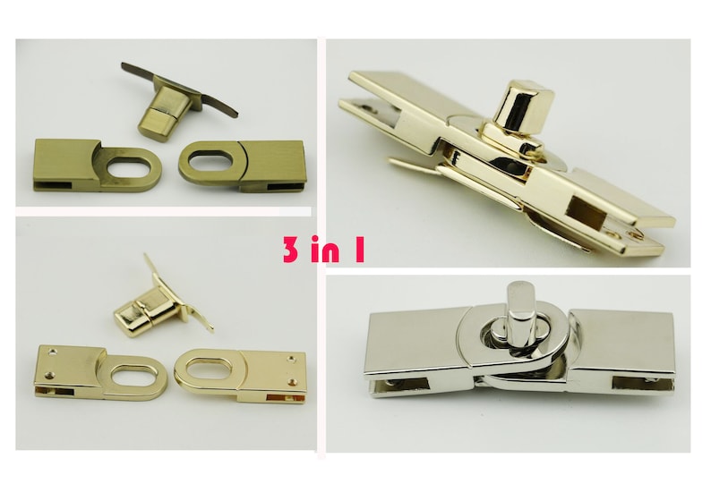 10sets 58*16mm Diy leather handbag 3 in 1 gold silver square twist turn snap purse lock purse supplier hardware accessories NFL-0186