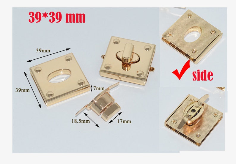 10pcs 39mm light gold square Diy leather purse bag edge protect twist turn lock,clutch purse hardware supplier accessories wholesale NFL-167