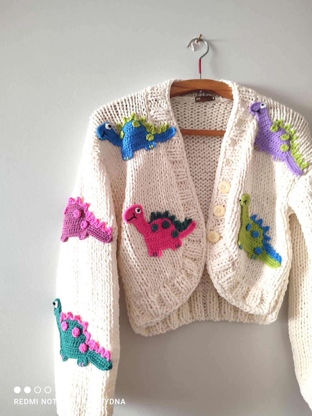 トップス I am I in fact... DINOSAUR WOOL CARDIGAN 3d Animal Embroidery Chunky Cardigan, Dinosaur Knitted Sweater