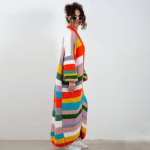 Loose angora cardigan, blanket multicolor long wool jacket,back to school, oversized roomy unique strickjacket, Knitted for her, trendy gift image 5