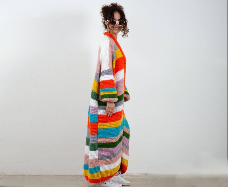 Loose angora cardigan, blanket multicolor long wool jacket,back to school, oversized roomy unique strickjacket, Knitted for her, trendy gift image 5