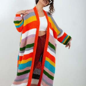 Loose angora cardigan, blanket multicolor long wool jacket,back to school, oversized roomy unique strickjacket, Knitted for her, trendy gift image 3