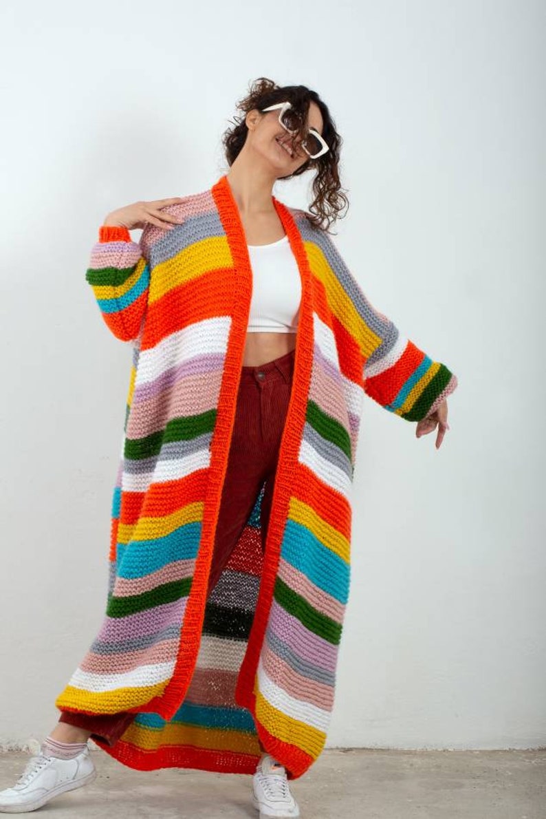 Loose angora cardigan, blanket multicolor long wool jacket,back to school, oversized roomy unique strickjacket, Knitted for her, trendy gift image 3